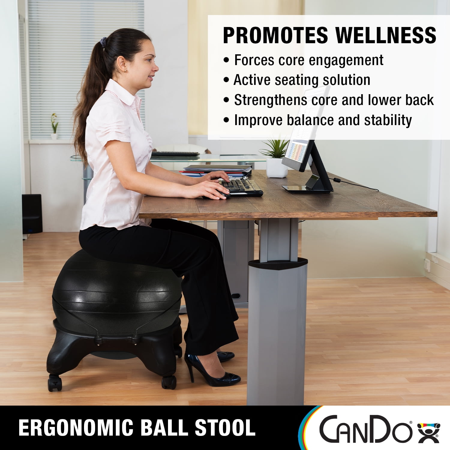 CanDo Plastic Ball Stool - Inflatable Ergonomic Backless Exercise Ball Chair With Air Pump for Home, Office, and Classroom