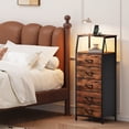 thumbnail image 2 of Eunos Tall Nightstand with Charging Station and LED for Bedroom, 5 Drawer with Storage Shelfs, Wood Grain Print, 2 of 8