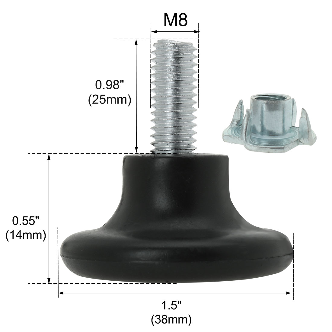 M8 x 17 x 38mm Leveling Feet Adjustable Leveler with Tnuts for Table Leg 4pcs Walmart Canada