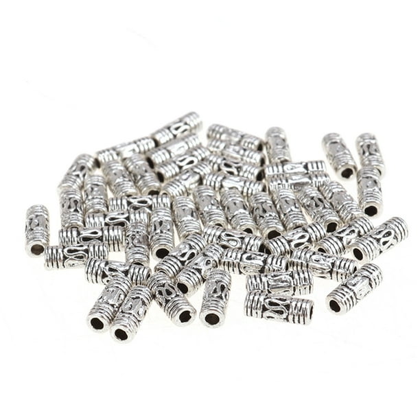 50 Uds. De cuentas espaciadoras de tubo de columna de plata tibetana, accesorios para fabricación de joyería DIY, 8x3,3mm