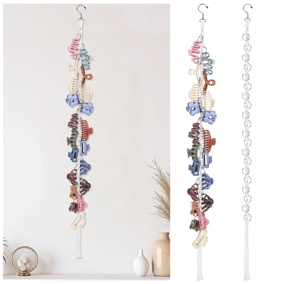 MISSMILE Macrame Hair Claw Clip Organizer with Rotating Hook and 20 Metal Rings,Hanging Hair Clip Holder and Storage for Women Girls,Claw Clips Hanger Home Decor for Wall,Door,Closet