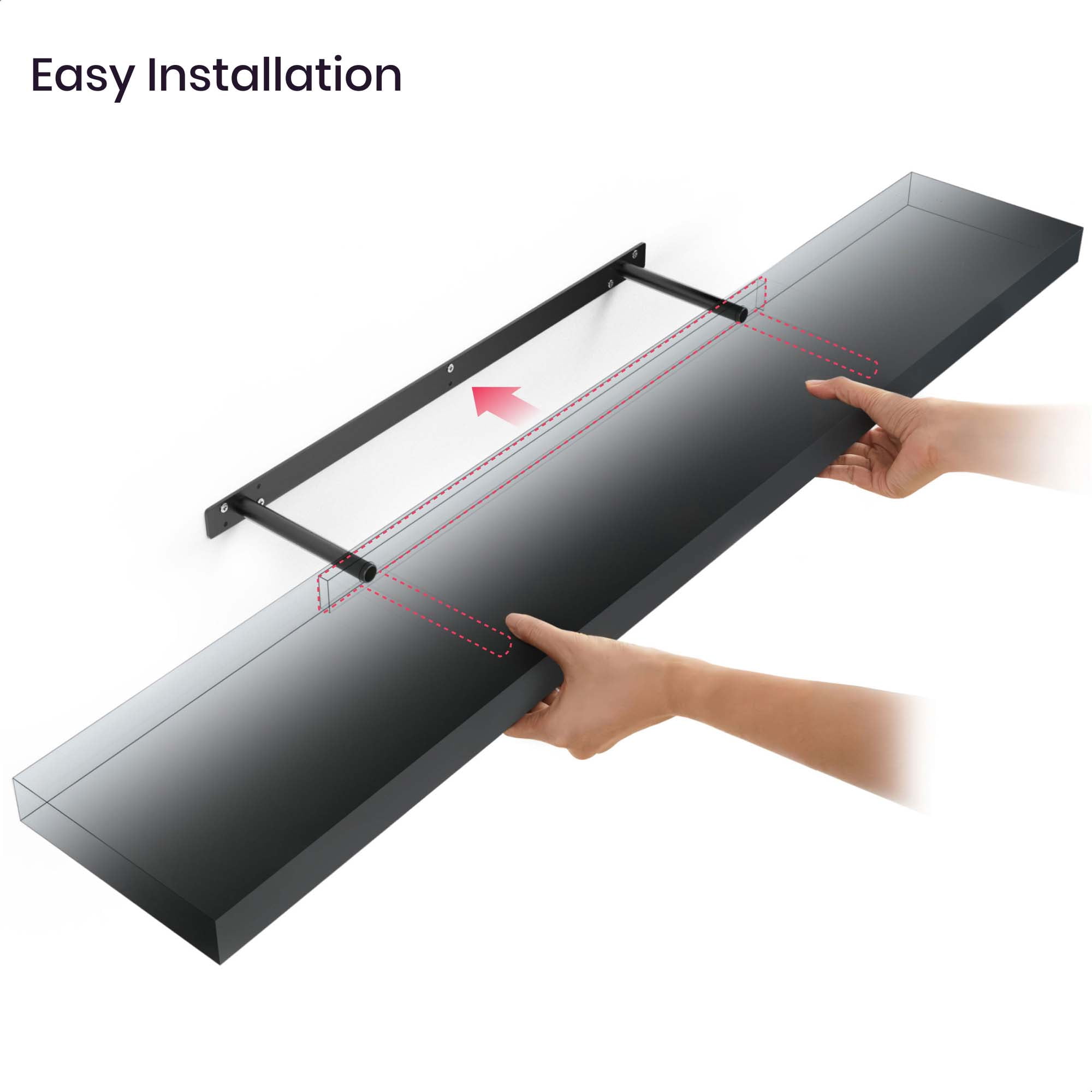 Ballucci 48" Floating Shelf, Wood Wall Mount Shelf with Invisible Bracket, 8" Deep, Black