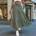 thumbnail image 4 of Women High Waisted Flowy Tiered Linen Skirt Casual Pleated A-Line Beach Long Skirts with Tie Green XXL, 4 of 7