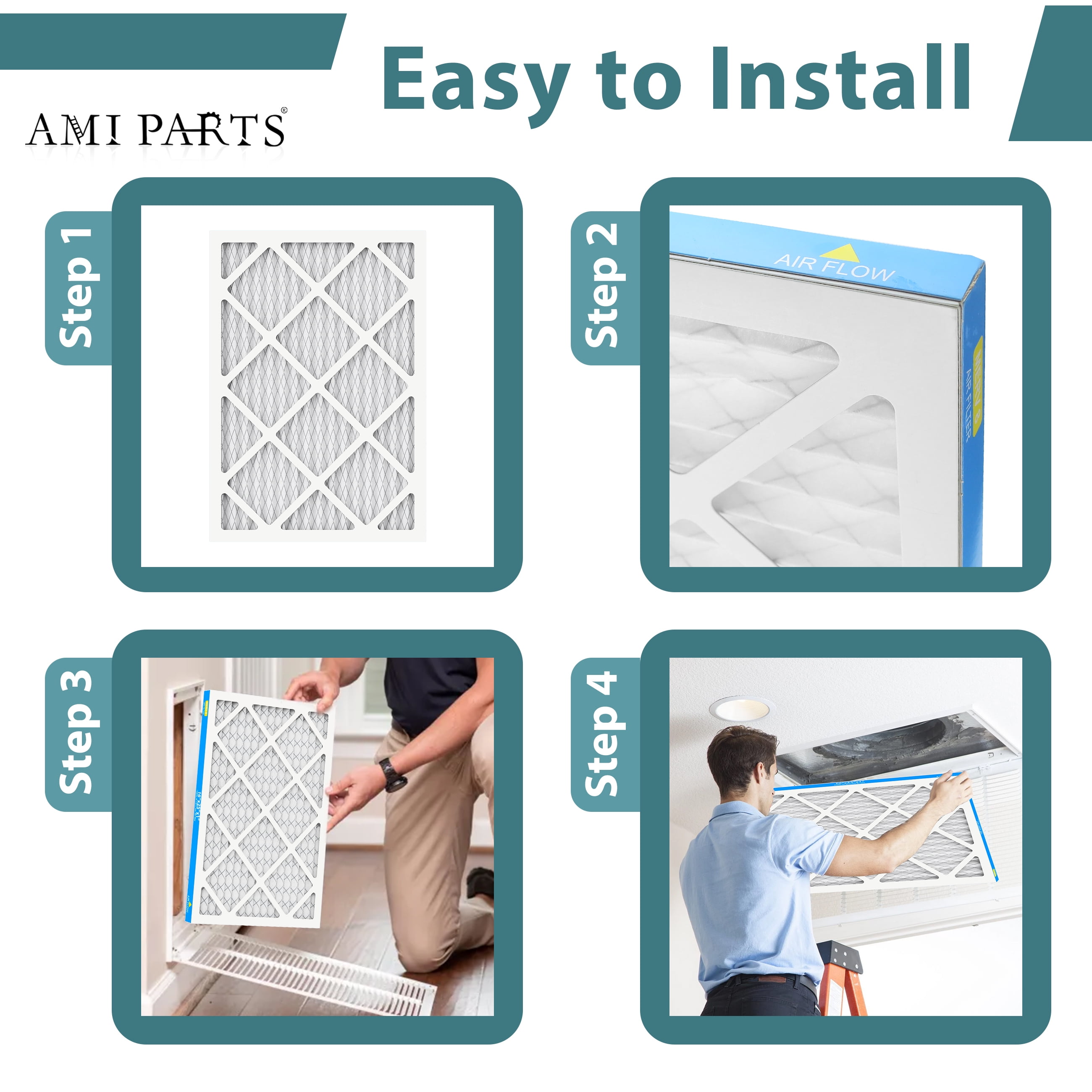 AMI PARTS 16x25x1 MERV 8 - 4 Count - High Efficiency Pleated HVAC, Furnace and Air Conditioner Filters