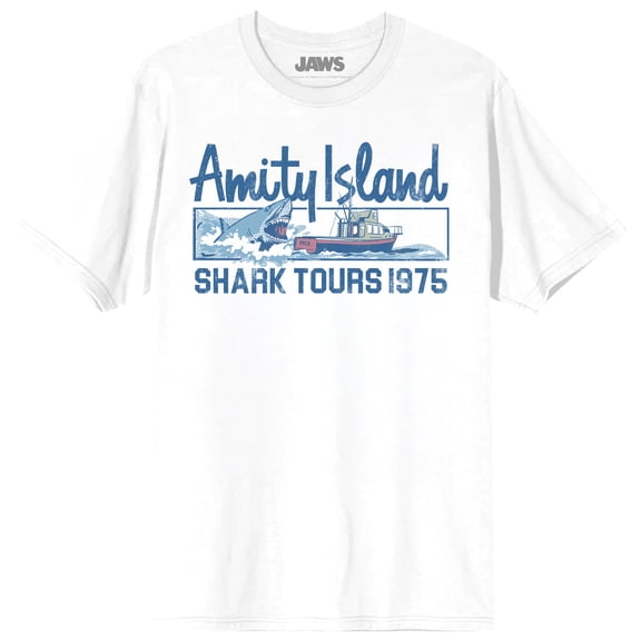 Jaws Amity Island Adult White Crew Neck Short Sleeve T-shirt-4XL