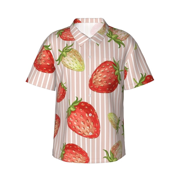 Balery Strawberries Camisas hawaianas de manga corta para hombre, camisas playeras de corte holgado, camisas de vacaciones con botones,XX-Large