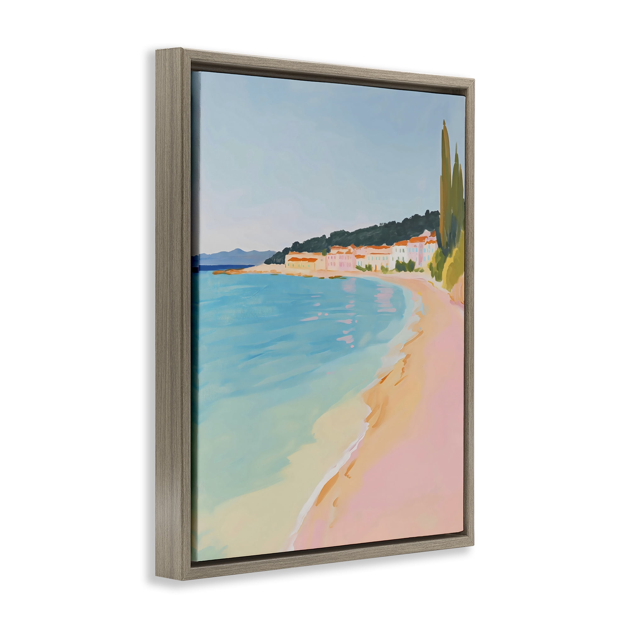 Stupell Industries Abstract Village By The Sea Brown Framed Floater Canvas Wall Art, design by The Prints Vibe