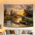 thumbnail image 5 of FLASHLUMI Sunset River Bridge Tapestry 80"x60", Vintage Oil Painting Style Wall Hanging, Scenic Decor for Bedroom Living Room, 5 of 8