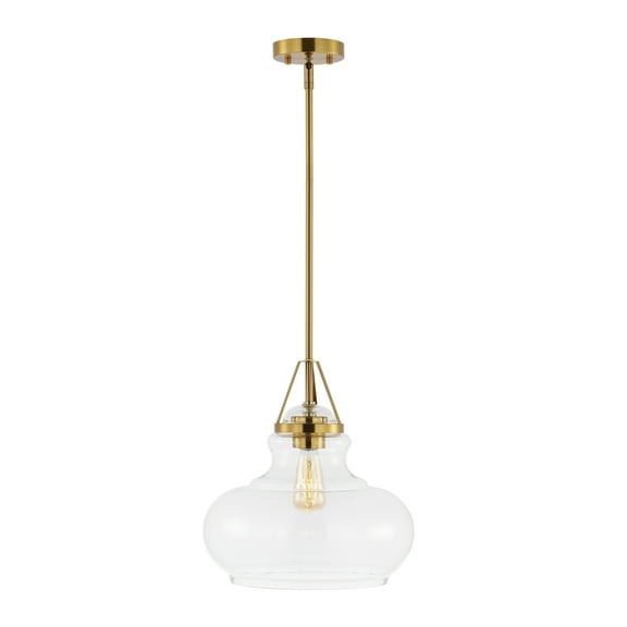 SAFAVIEH Salud LED Brass Gold Metal Pendant Light with Clear Shade