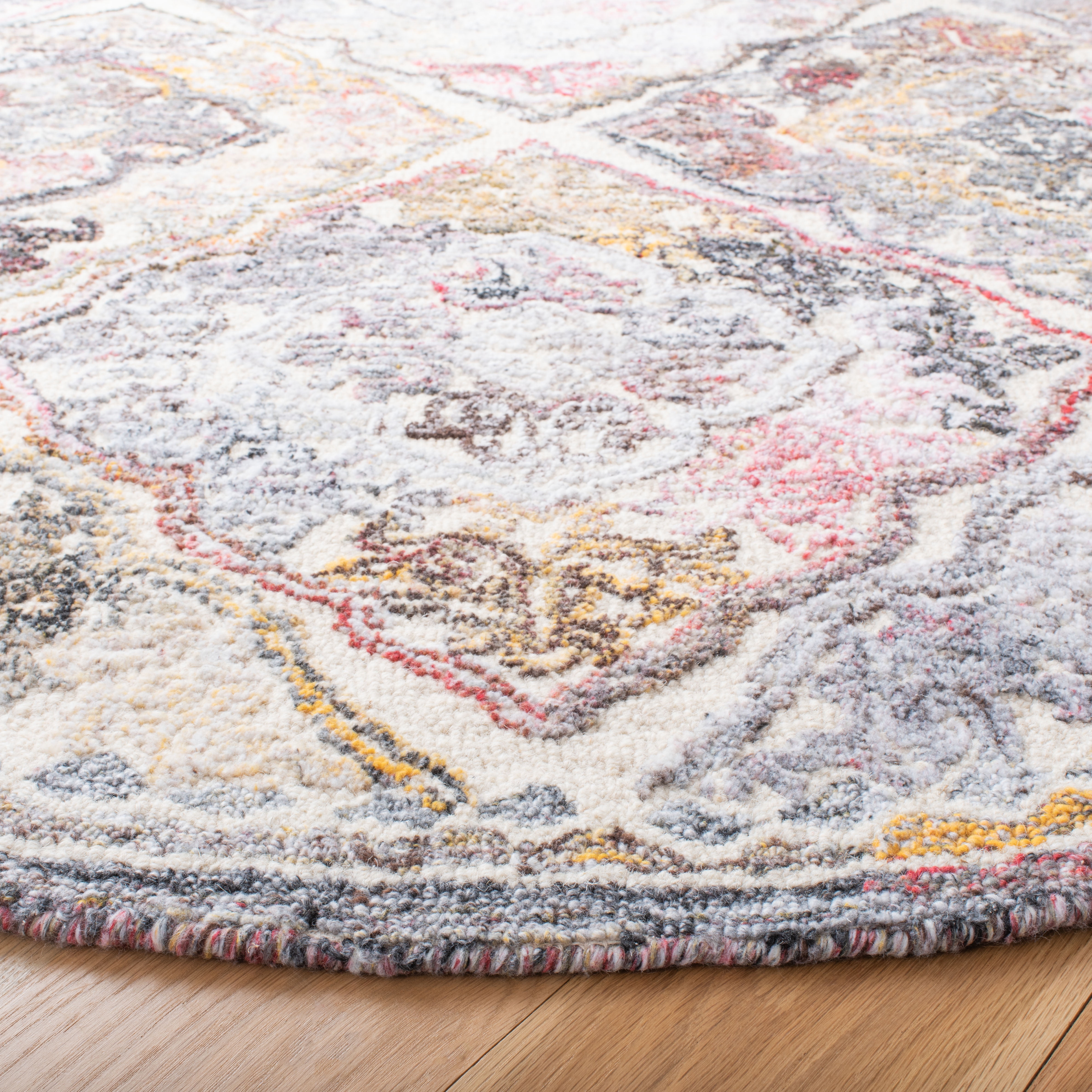 SAFAVIEH Micro-Loop Hudson Medallion Area Rug, Grey/Ivory, 5' x 5' Round