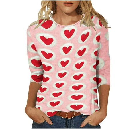 

QIPOPIQ Shirts for Women ClearanceWomen s Fashion Printed Loose T-shirt Mid-length 3/4 Sleeves Blouse Round Neck Casual Tops