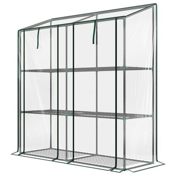 Alvantor Clear 57' L x 18' W x 59' H 3-Tier Mini Greenhouse with Roll-Up Doors