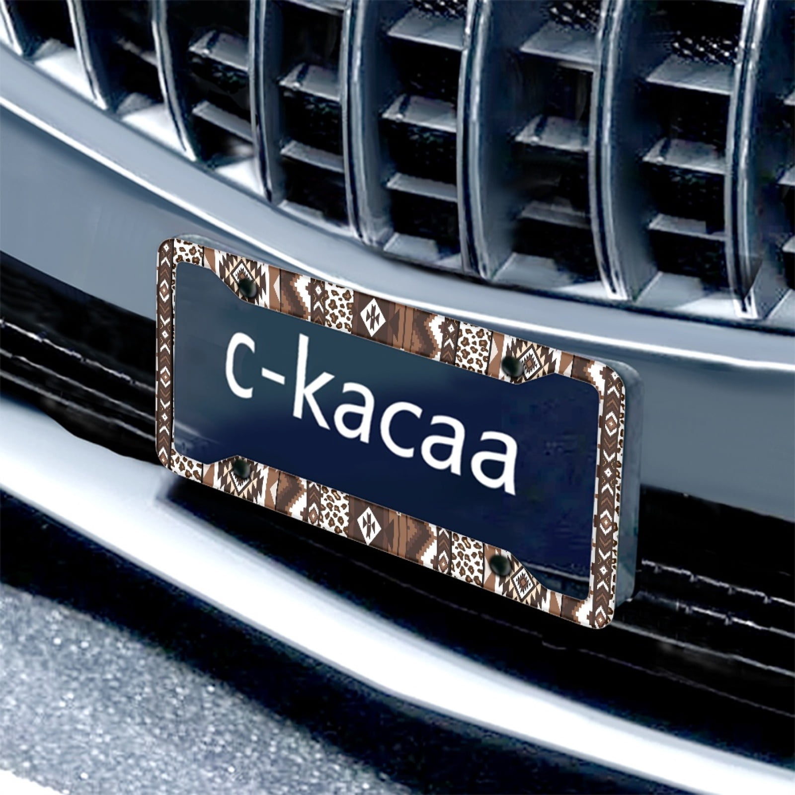 Renewold American Tribal Brown Leopard Print Automotive Frame License Plate Frame for SUV Truck Vans Sedans, Vanity Tag Frame for Men Women, 2 Pack