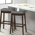 thumbnail image 3 of Gymax Set of 2 Nailhead Saddle Bar Stools 29'' Pub Chairs with Rubber Wood Legs Brown, 3 of 9