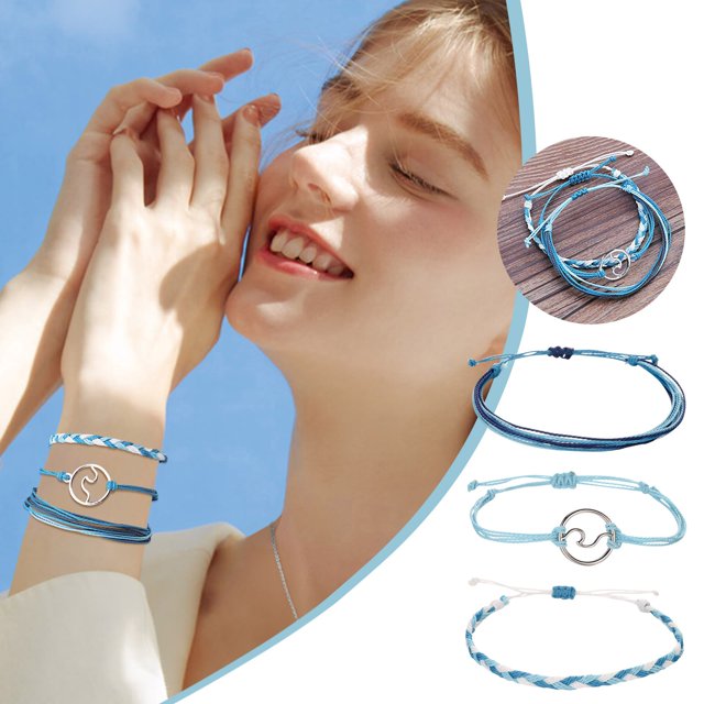 Handmade Braided Beach Jewelry Adjustable Cord Accessory For Women And Girls Stylish Summer Wear 3PCS