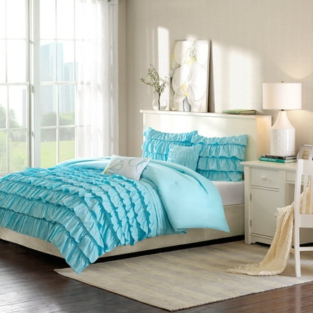 4pc Twin/Twin Extra Long Marley Ruffle Comforter Set Blue - Intelligent Design