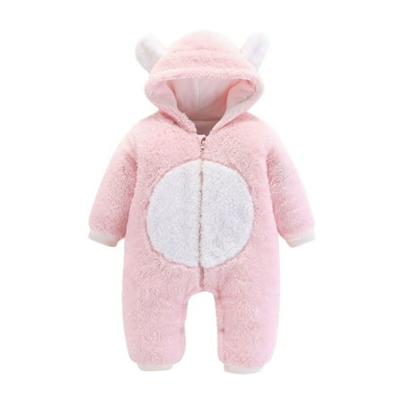 

Knosfe Infant Long Sleeve Cartoon Embroidery Warm Winter Hooded Romper