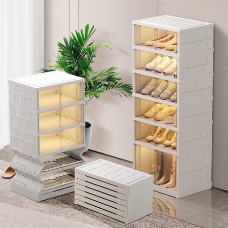 Aoyom Collapsible Shoe Rack Organizer for Closet,Entryway,Bedroom,Living Room (6Tiers 12Pairs,White Gold)