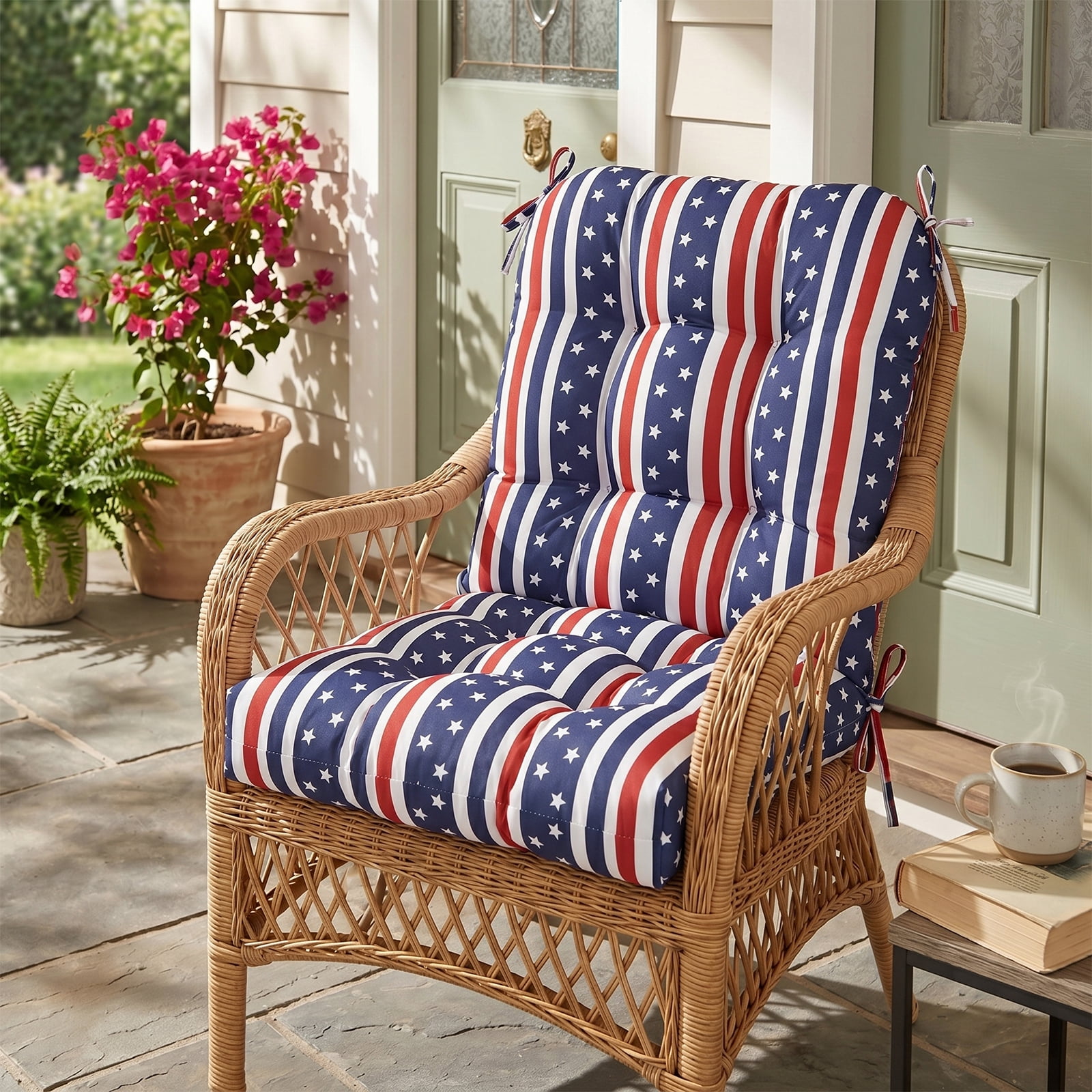 EAGLE PEAK Tufted Outdoor/Indoor Seat/Back Chair Cushion, Set of 2, 42 x 21 in, American Flag
