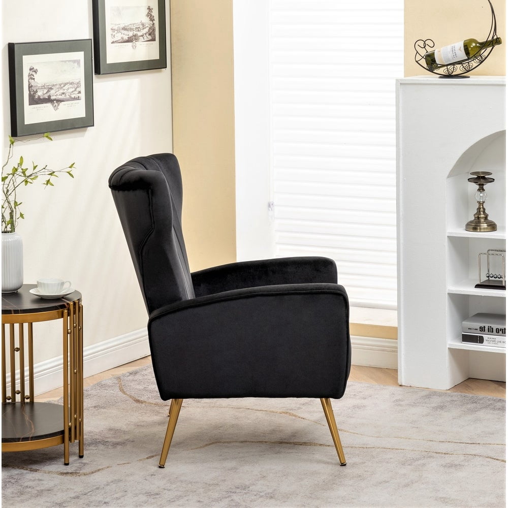 US Pride Furniture Kaleigh 27.56"W Velvet Sofa Chair for Living Room with Metal Legs, Black