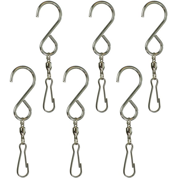 In the Breeze SB50 — Stainless Steel Hang-It S Hooks with Ball Bearing Swivel - 6 PC for Smooth Spinning Hanging Decor