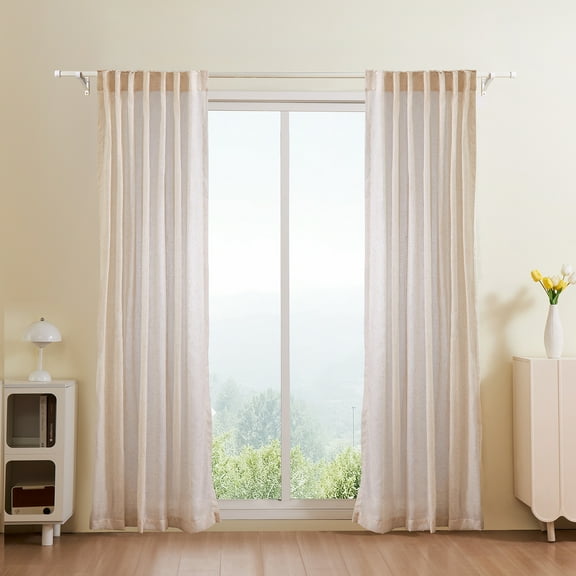VEVOR Natural Linen Curtains, 52 x 84 inch 2 Panels Set, Semi Sheer Light Filtering Flax Textured Linen Drapes, Rod Pocket Back Tab Design, for Modern Farmhouse, Living Room, Bedroom Window Curtain