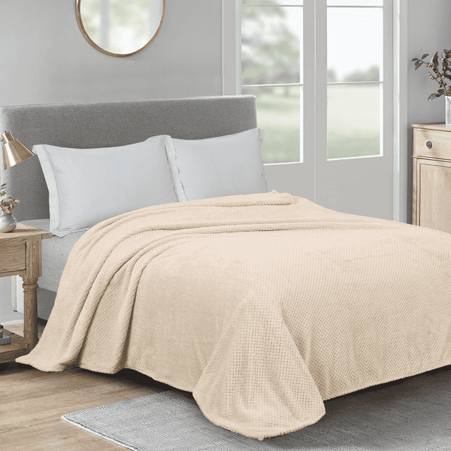 Cobija, Cobija Suave de Jacquard de 260GSM para Cama, Cobija de Tejido Waffle Tamaño King para Decoración, Mantas Ligeras y Cálidas para Oficina, Recámara, Sofá, Oficina, Viaje, Beige