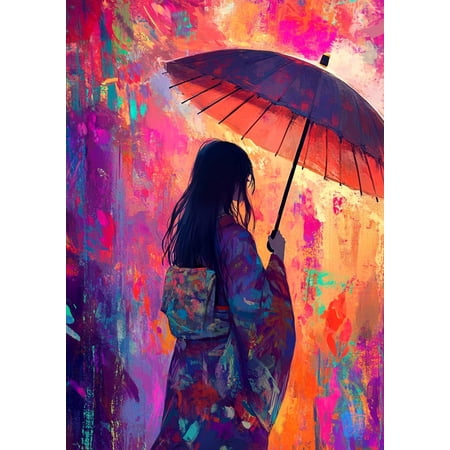 DIY Cross Stitch Kit for Beginners Anime Female in Kimono Holding Umbrella 11CT Embroidery Kit with Pattern Stamped Count by Numbers Craft Kit 40x50cm-11