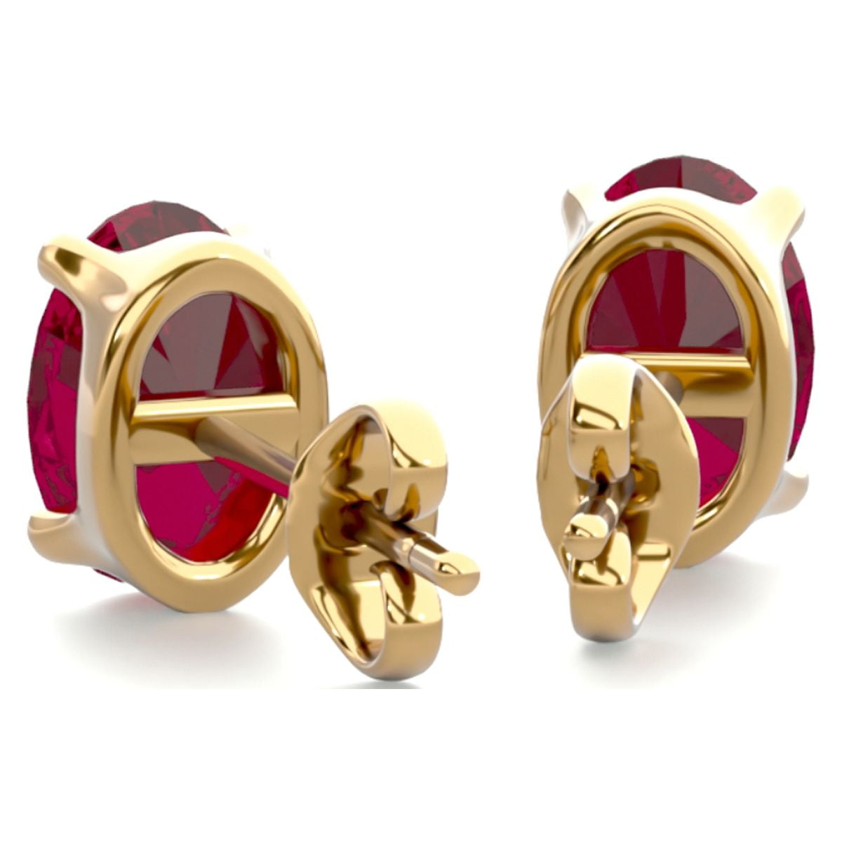 SuperJeweler 1 Carat Oval Shape Ruby Stud Earrings in 14K Yellow Gold Over Sterling Silver for Women