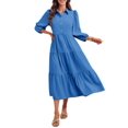 thumbnail image 3 of Womens Casual 3/ 4 Sleeve Shirt Dress Button Down V Neck Tiered Collared Flowy Maxi Dress, 3 of 6