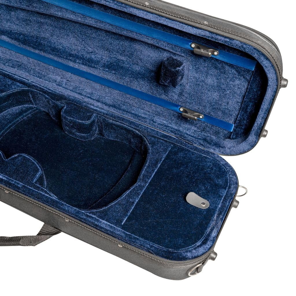 MI&VI NF-3001 Light Hard Violin Case (1/2 Size) with Adjustable Straps | Velvet Plush Cushion | High-Density Foam | Hygrometer | Sheet Pocket (Black)