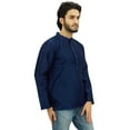 thumbnail image 2 of Atasi Ethnic Navy Blue Men's Short Kurta Mandarin Collar Dupion Shirt-Small, 2 of 9