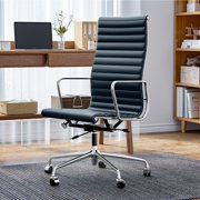 Cottinch Ribbed Genuine Leather Office Chair, High Back Executive Conference Chair Adjustable Ergonomic Computer Chair Blue 1PC