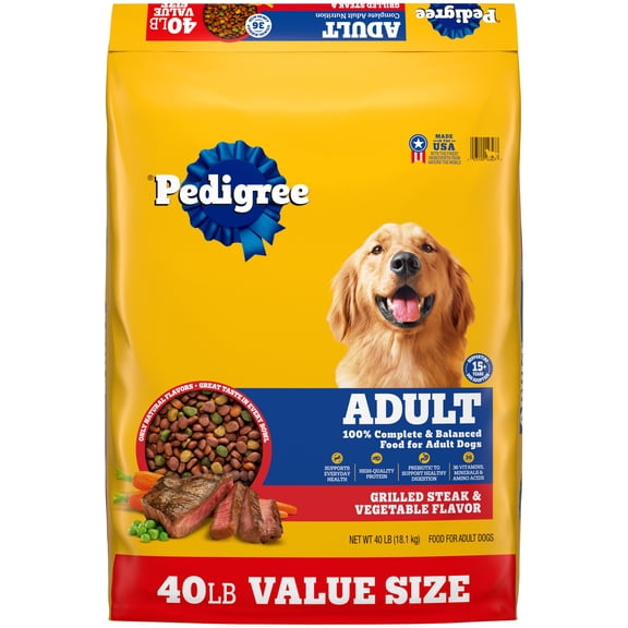 Pedigree Complete Nutrition Adult Steak & Vegetable Flavor Dry Dog Food, 40 lb Bag