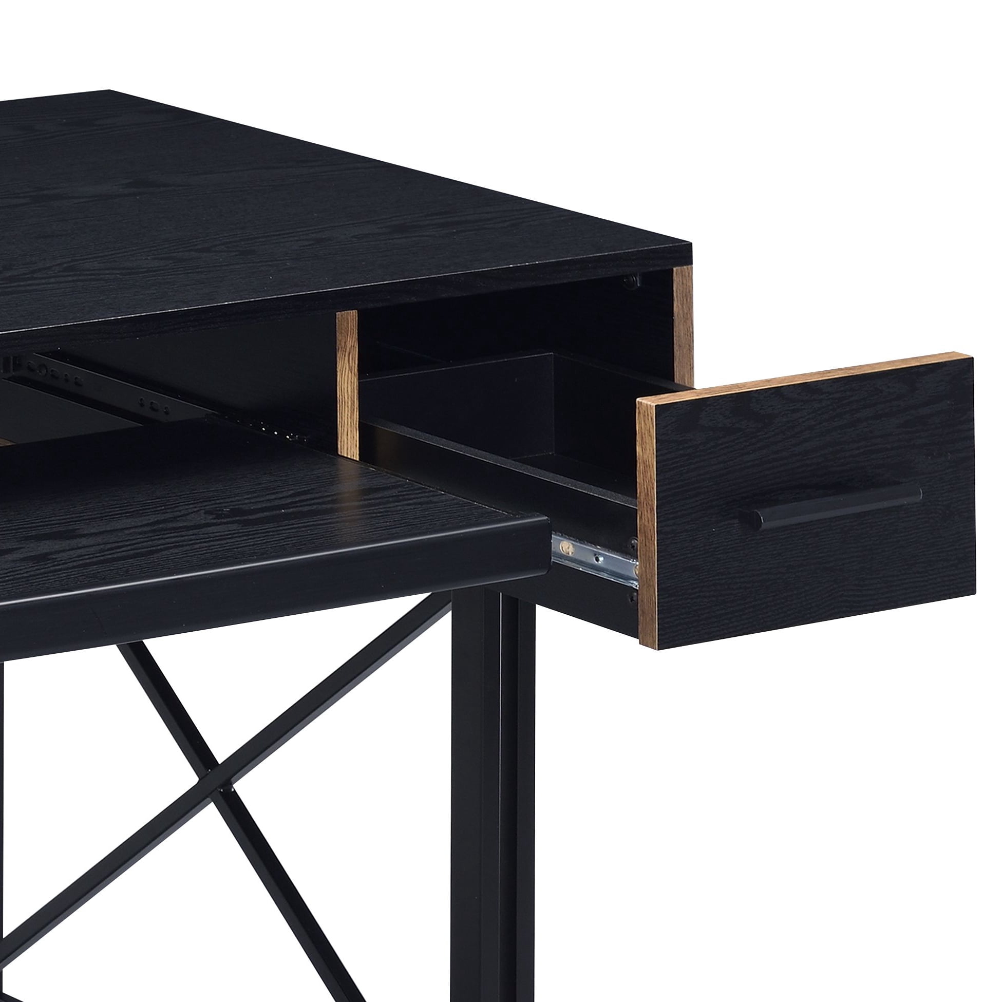 Black Computer Desk with 2 Drawers and Keyboard Tray