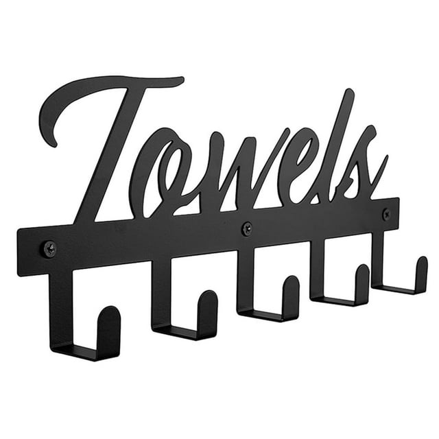 Aesthetic Metal Towel Rack Wall-Mounted Towel Hanger with 5 Hooks Rust-proof and Waterproof Towel Hook Wall Hanger for Home for Bathroom Kitchen Decoration (Black)