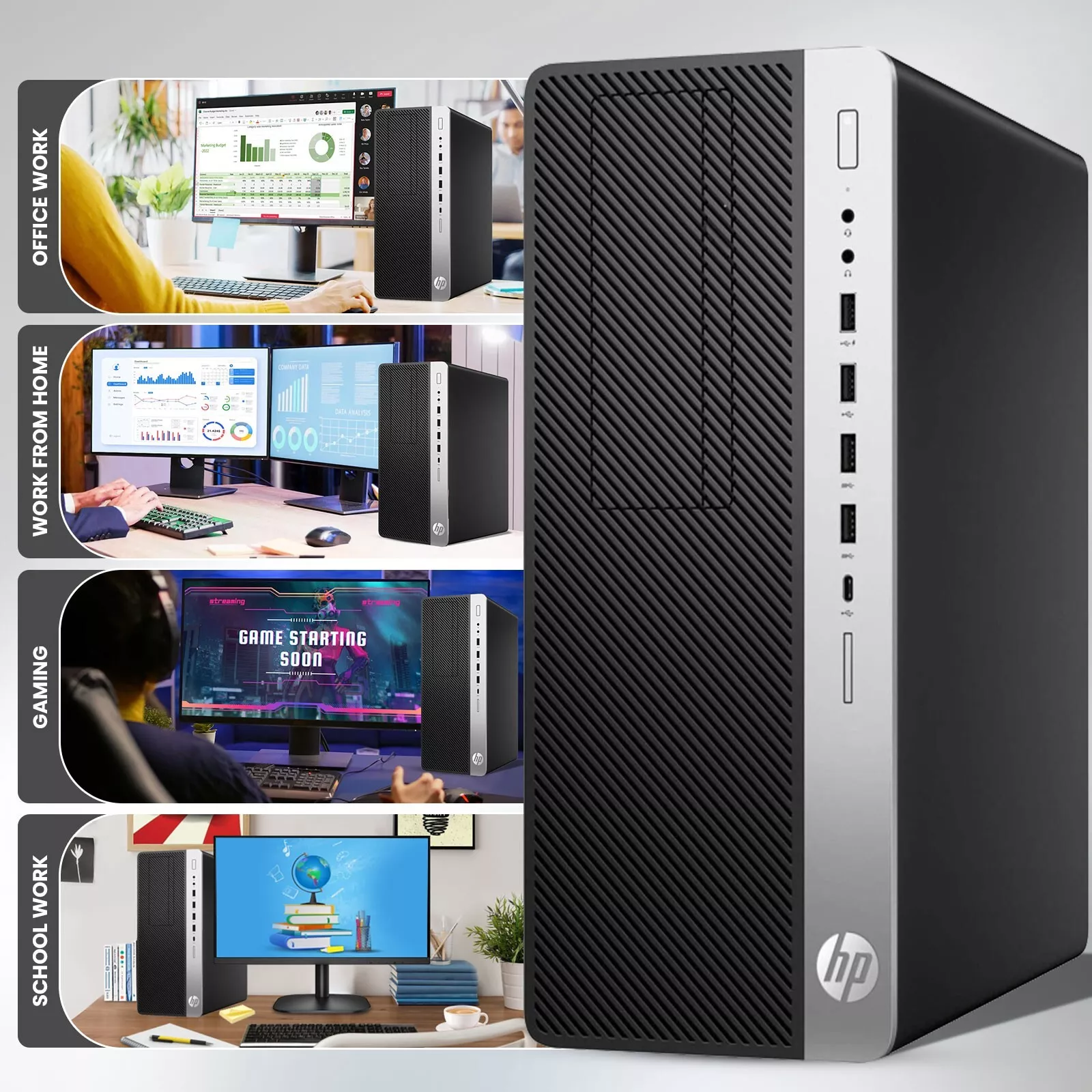 Restored HP G3 Desktop Gaming Tower PC, Intel Core i5-6th Gen. 16GB Ram, 256GB SSD + 1TB Hard Drive, NVIDIA GeForce GT 1030 DDR5, WiFi, RGB Keyboard & Mouse, Windows 11 Pro (Refurbished)