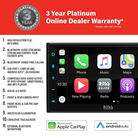 BOSS Audio - 6.75" Wireless Android Auto and Apple CarPlay Multimedia Receiver - Black