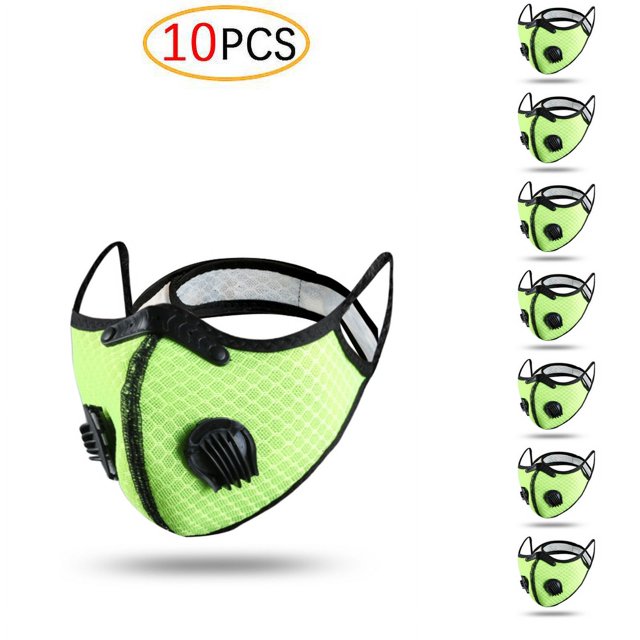 10 piezas de carbón activado Pm2.5 para exteriores Mascarilla facial unisex Mascarilla protectora (verde fluorescente)