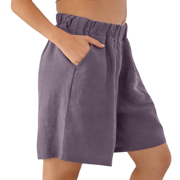 Only Moment Ladies Athletic Workout Shorts Cotton and linen 2026 Summer Casual Lounge Sleep Plaid Shorts Y2K Beach Bottoms Purple,M