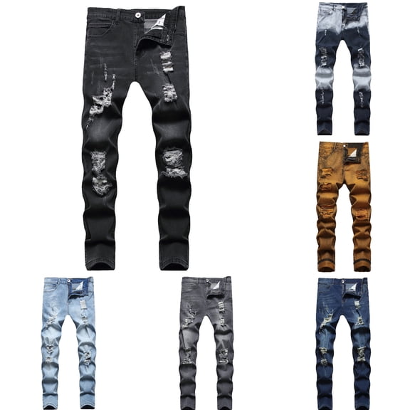 Mens Jeans Retro Hop Ripped Denim Pants Slim Fit Straight Leg Streetwear Long Trousers Men Jeans Pants
