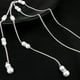 thumbnail image 5 of EeaseMX Collar de novia con colgante de perlas de cristal, espalda descubierta, cadena larga de perlas, borlas y fondo (plata), 5 of 7