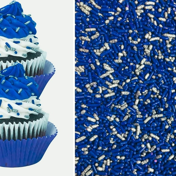 Sprinkle Deco® Silver and Blue Cake Pop Cookie Cupcake Cakes Semi-Sweet Edible Confetti Decorations Sprinkles Desert Jimmies Toppers