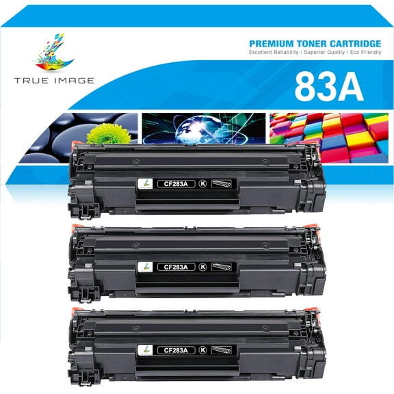 True Image 3-Pack Compatible Toner Cartridge with Chip for HP CF283A 83A Work with HP LaserJet Pro MFP M125rnw M126nw M126a M127fn M128fn M225dw Printer (Black)