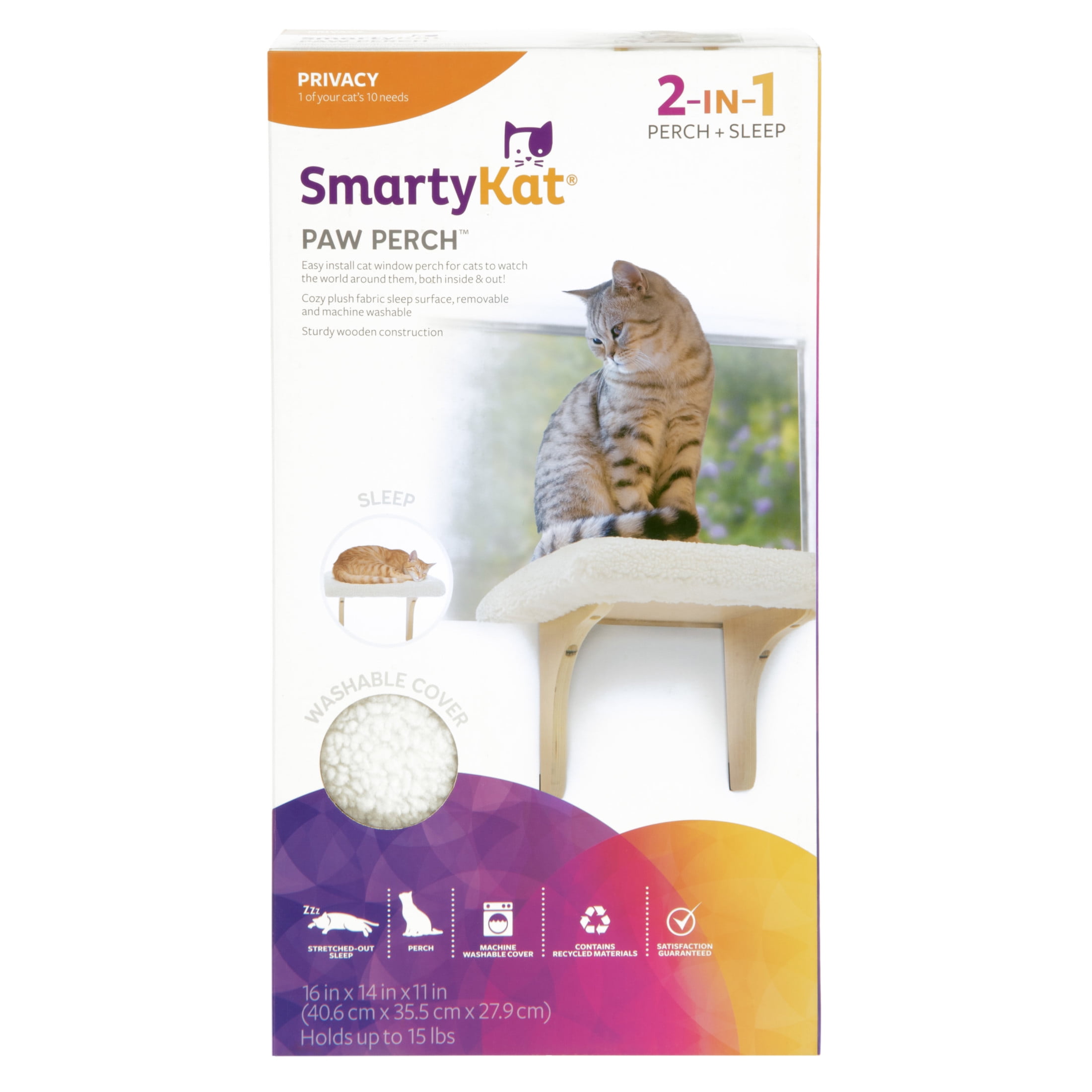 SmartyKat Paw Perch Padded Self Adhesive Windowsill Mounted Cat Perch Plush Cover Cream