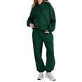 thumbnail image 2 of Nokdvo Womens Casual Sets 2 Piece Outfits Fall Winter Long Sleeve Casual Hoodie Sweatsuit Ribbed Sweatsuit Tracksuit with Pockets,Dark Green S, 2 of 5