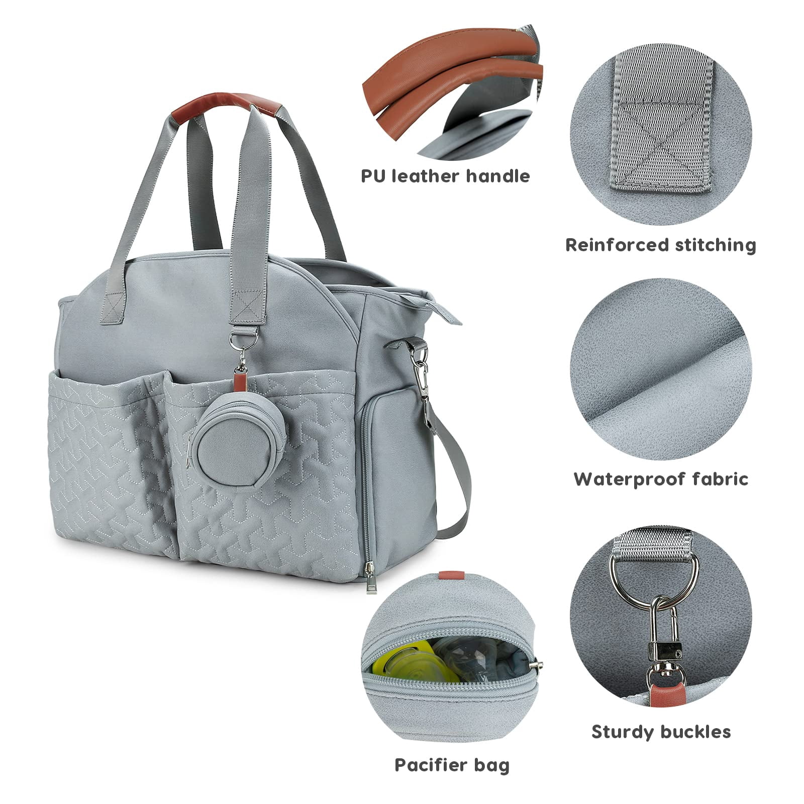 AOUNQ Diaper Bag Tote with 3 Cooler Pockets, Breast Pump Bag, Mommy Bag for Hospital, Large Travel Diaper Bag for Girl&Boy