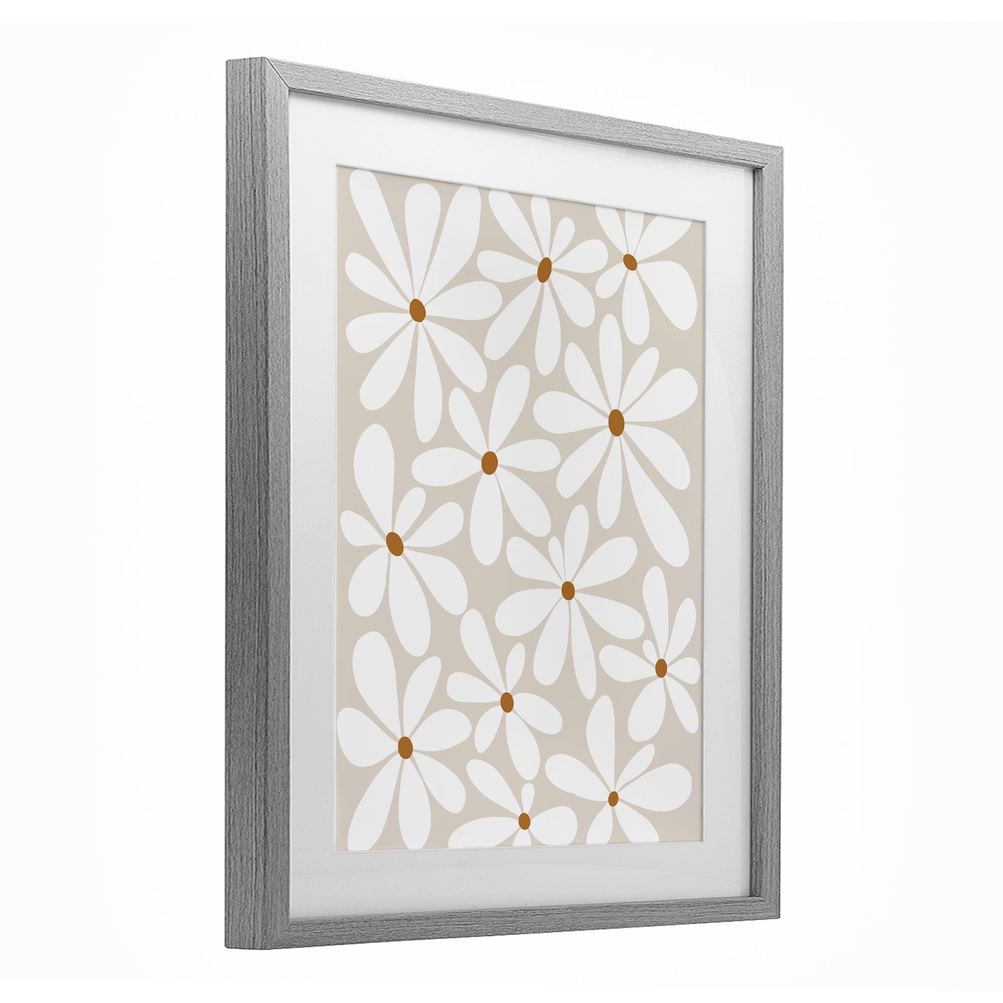 Stupell Industries Beige & White Daisies Gray Framed Print Under Glass, design by Susan Ball