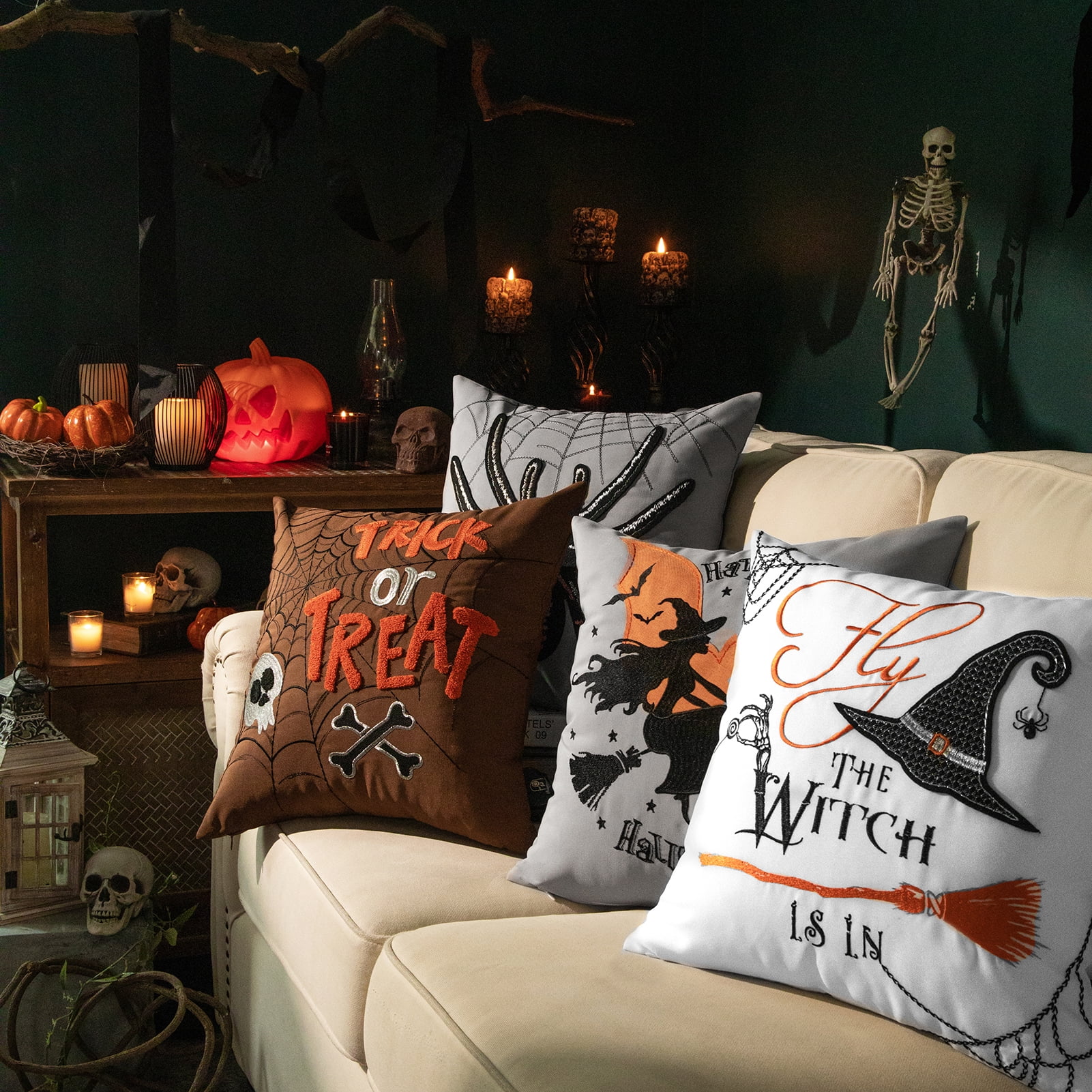 Designs Direct Orange Halloween Truck 18 Throw Pillow