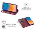 thumbnail image 2 of SaniMore for iPhone 14 Pro Case with Card Slot, Line Stitching Metal Button Zipper Wallet PU Leather Cover with Folio Flip Kickstand + Hand Strap Shockproof Protective Shell, Winered, 2 of 8